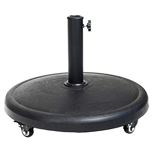 C-Hopetree 20 kg Harz Sonnenschirmständer mit Rollen, Schirmständer Sonnenschirmfuß für Sonnenschirm Terrassenschirm Schirmstöcke bis 38/48 mm, Rund Schwarz