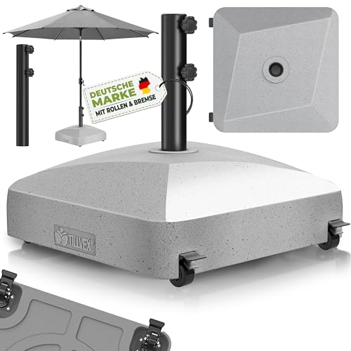 tillvex® Sonnenschirmständer GRAVIA mit Rollen & Bremsen | Schirmständer befüllbar 37 Liter / 56 kg | Schirmgewicht Sonnenschirm & Marktschirm Ø 1,8-3,7m | Wetterfest & UV-beständig