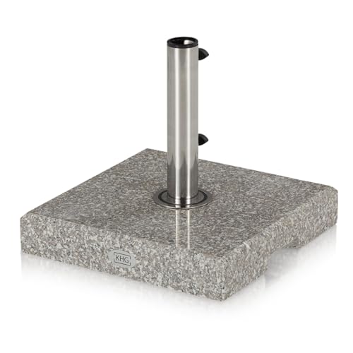 KHG Sonnenschirmständer aus Granit, Schirmständer grau quadratisch, 38 x 38 cm, Einsätzen für alle gängigen Schirmgrößen, 25 kg Griffmulden