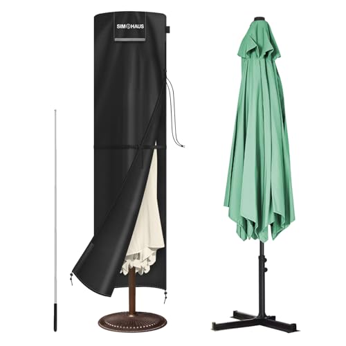 SIMPHAUS Schirmabdeckung Wetterfest 3m Ampelschirm Ampelschirm Hülle mit Stab Abdeckhauben für Sonnenschirme Wasserdicht Sonnenschutzhülle UV-Beständiges 420D Oxford Fabric 250x65/65cm