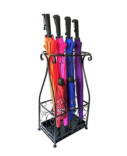 SAGELSHN Schirmständer Vintage Schmiedeeiserner Regenschirmständer Hotellobby Home Regenschirmeimer Aufbewahrungseimer Bodenstehender Klappbarer Regenschirmregalhalter Regenschirmständer(Black )