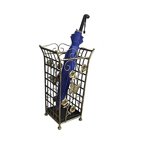 Schirmständer Elegance Schirmständer für den Innenbereich, mit Abtropfschale, Vintage-Schirmhalter aus Metall, durchbrochenes Metall, 30 x 22 x 52 cm/Bronze