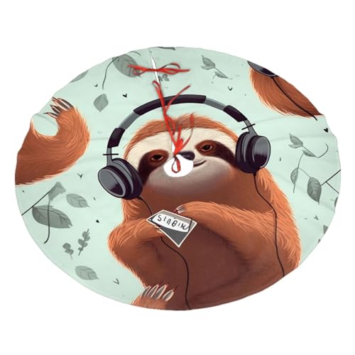 Weihnachtsbaumrock, 76,2 cm, lustig, niedlich, Tier, Faultier, Musik, bedruckt, Weihnachtsbaumschmuck, Bauernhaus, Weihnachtsbaummatte für Weihnachten, Neujahr, Urlaub, Innen- und Außendekoration