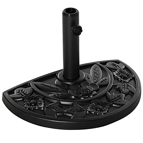Outsunny Sonnenschirmständer 9 kg Ampelschirmständer mit Blumendesign Schirmständer Halbrund Schirmhalter, Ständer für Sonnenschirm 35/38/48mm Rohrdurchmesser, für Balkon, Terasse, Garten, Schwarz