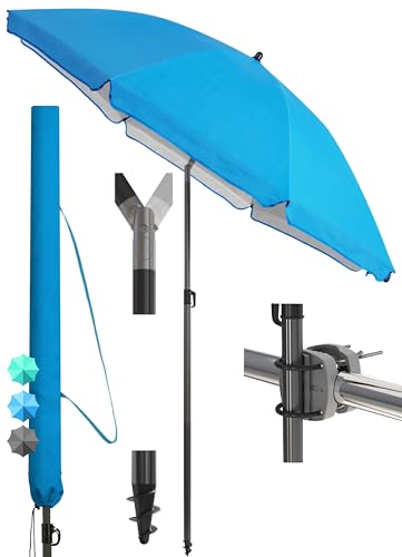 4smile Sonnenschirm Balkon SunnyJoy Ø 200 cm, 3-IN-1 Set - UPF 50+ Balkon Schirm + Sonnenschirmhalter Balkongeländer + Sonnenschirm Schutzhülle - Sonnenschutz Balkon, Gartenschirm, Blau