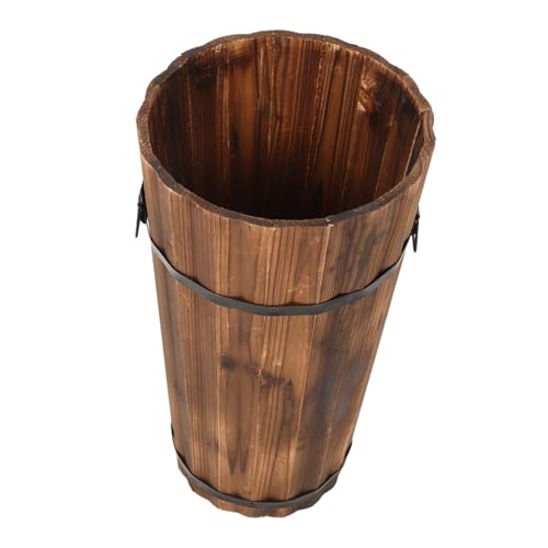 DECOMELODY Karbonisierter Holz Regenschirmhalter Vintage Stil Großer Schirmständer für Haushalt und Eingangsbereich Vielseitiger Aufbewahrungseimer für Lange und Kurze Schirme für Flur und