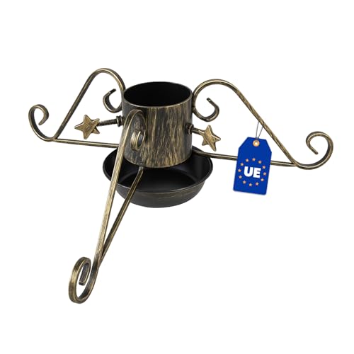 Alma Christbaumständer Weihnachtsbaum Ständer - 60x60x20 cm - Weihnachtsbaumständer mit Wassertank - 180 kg Belastbar - Gold Patina
