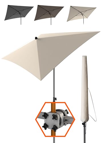4smile Sonnenschirm Balkon SunnyShade, Beige - 3-in-1 SET Sonnenschutz Balkon - UPF 50+ Sonnenschirm rechteckig 200 x 125 cm + Sonnenschirmhalter Balkongeländer + Sonnenschirmhülle