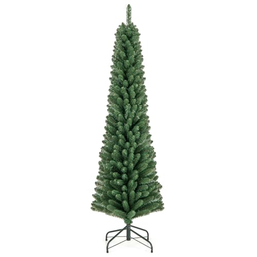 GIANTEX Weihnachtsbaum künstlich 150/180 cm, Bleistift Weihnachtsbaum, Tannenbaum Christbaum Metallständer, Kunstbaum PVC Nadeln grün, Dekobaum Weihnachten für Zuhause Büro Geschäfte (180 cm)