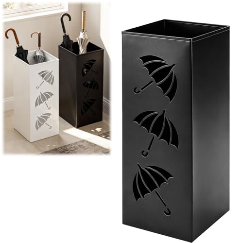 Umllpet Schirmständer, Regenschirmständer aus Metall, Schirmständer Quadratisch für Heim- und Bürodekoration, Regenschirm Ständer Für Regenschirme, Spazierstöcke, Packpapier, Trekkingstöcke (Schwarz)