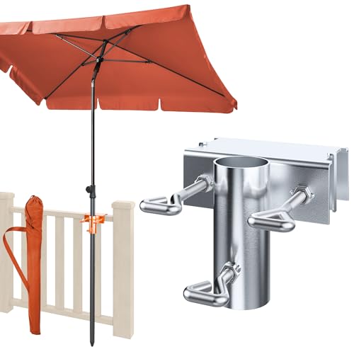 4smile Sonnenschirm Ohne Bohren 3-in-1 SET in Orange - UPF 50+ Sonnenschirm rechteckig 200 x 125 cm + Sonnenschirmhalter für quadratische Balkongeländer + Sonnenschirmhülle