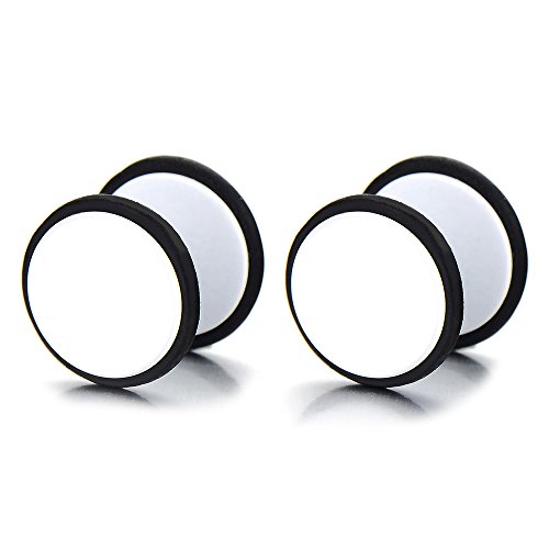 COOLSTEELANDBEYOND 11MM Weiß Kreis Herren Damen Ohrstecker Ohrringe Fakeplugs Fake Ohr-Plug Tunnel Gauges Ohr-Piercing Edelstahl. 1 Paar