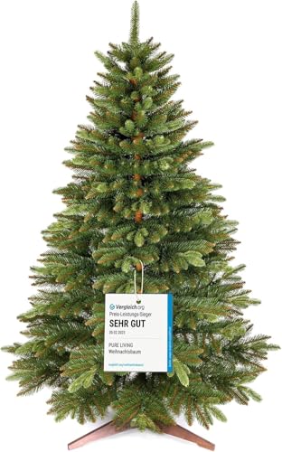 Premium Weihnachtsbaum künstlich 180cm - TESTSIEGER 10 Jahre GARANTIE - Naturgetreu, dichte Zweige, Künstlicher Weihnachtsbaum mit Holzständer – Tannenbaum künstlich von Pure Living
