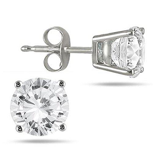 RS Jewels Unisex 925 Sterling Silber 5 mm 1,00 Karat Solitaire Cubic Zirkonia CZ Runde Ohrstecker für Jungen und Mädchen. In Weiß Vergoldet