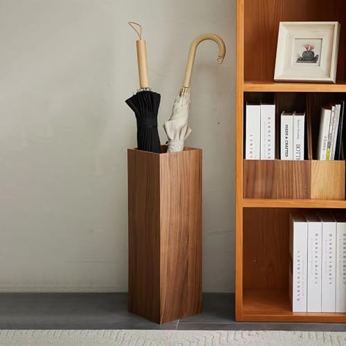 Brauner Schirmständer aus Holz mit Abtropfschale – stilvoller Stockschirm für Zuhause, Wohnzimmer, Büro, Bank, Museum, Supermarkt und Kinos
