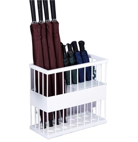 Schirmständer aus Metall, für Einkaufszentrum, Apartmentflur, Regenschirme, Spazierstöcke, rechteckiges Lagerregal, Spazierstockhalter (Farbe: Weiß, Größe: 48 x 21 x 44 cm)