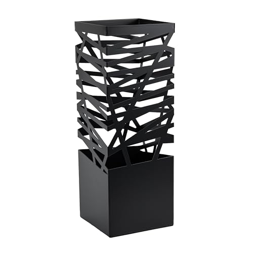 Dönges Premium Regenschirmständer aus Metall mit Abtropfschale & Haken | Platzsparend 15x15x45 cm | Schirmständer in elegantem schwarz | Werkzeuglose Montage | Ideal für Regenschirme, Wanderstöcke