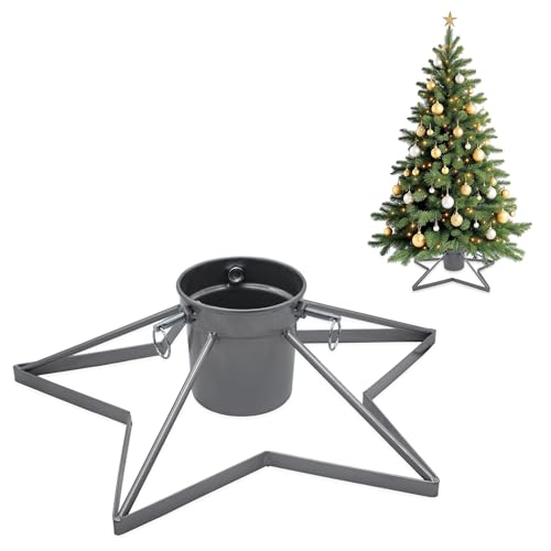 Spetebo Stern Weihnachtsbaum Ständer aus Metall Silber - 49 cm - Christbaum Tannenbaum Halter mit Wassertank