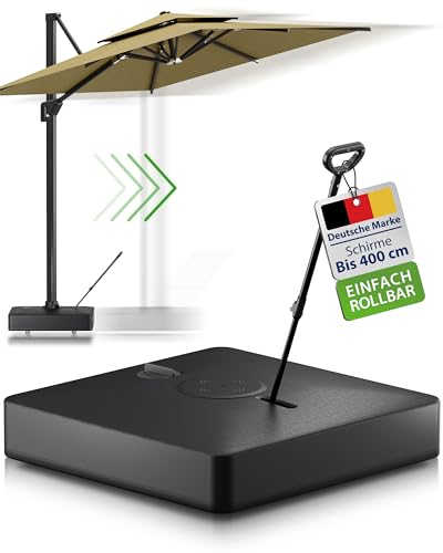 Gartenzeit® Sonnenschirmständer, befüllbar, rollbar, 162kg, Maße 84x84x21cm, Patent, schwarz, Sonnenschirmständer mit Rollen für große Ampelschirme u. Sonnenschirme, fahrbar, mobil