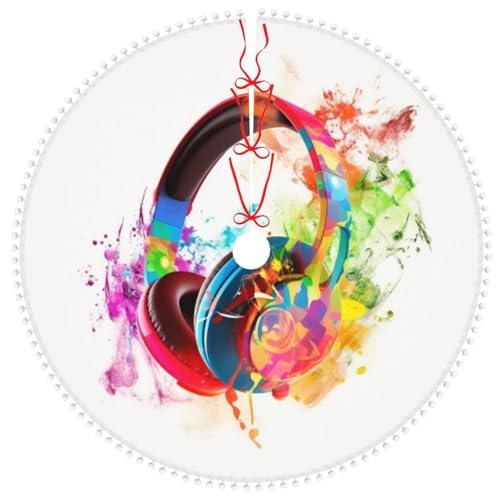 Weihnachtsbaumrock mit Bommelbesatz, bunte Musik, bedruckt, Weihnachtsbaumschmuck, Bauernhaus, Weihnachtsbaummatte für Weihnachten, Neujahr, Urlaub, Innen- und Außendekoration