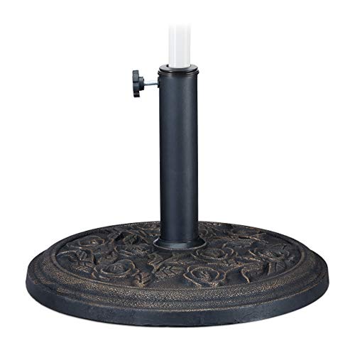 Relaxdays Sonnenschirmständer, Rosen Design, für Schirmstange 35 / 38 / 48 mm, windfest, stabil, Kunstharz, schwarz-gold