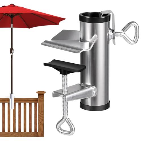 Sonnenschirmhalter Balkongeländer, Sonnenschirm Halterung Balkon Metall Balkonschirmhalter Schirmhalterung Balkongeländer Sonnenschirmständer Einstellbar Balkonhalterung für Balkon Terrasse (Grau)