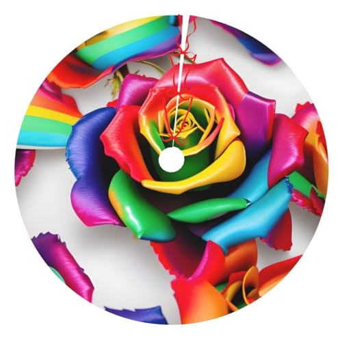 Regenbogen Rose Blume Druck Urlaub Party Baum Rock Matte Weihnachtsbaum Rock für Indoor Outdoor Party Weihnachtsdekoration