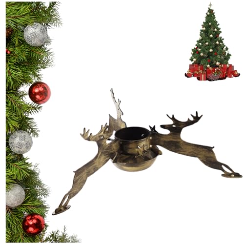 HUW Weihnachtsbaumständer mit Wasserbehälter - aus hochwertigem Metall Stahl - Baumhöhe bis 2 m 200 cm - Stammdurchmesser bis 12 cm - Wasser Christbaumständer Antik Design Christmas - Rentier