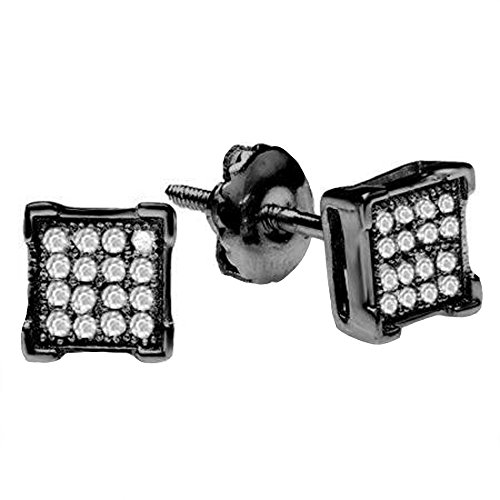 0,06 Karat (ctw) schwarz rhodiniert Sterling Silber Diamant weiß V Zinken Herren Ohrstecker