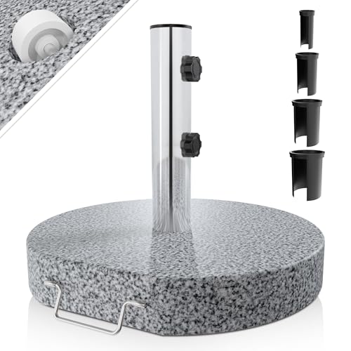 Anaterra® Sonnenschirmständer - Granit, 25 kg, Rund, mit Rollen und Griff, Edelstahl - Schirmständer, Sonnenschirmsockel, Ständer für Sonnenschirm, Balkon, Terasse, Garten, Outdoor