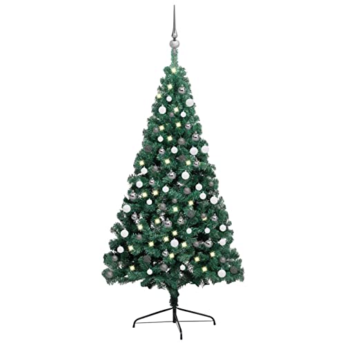 BaraSh Künstlicher Halb-Weihnachtsbaum Beleuchtung Kugeln Grün 180 cm Weihnachtsbaum AußEn