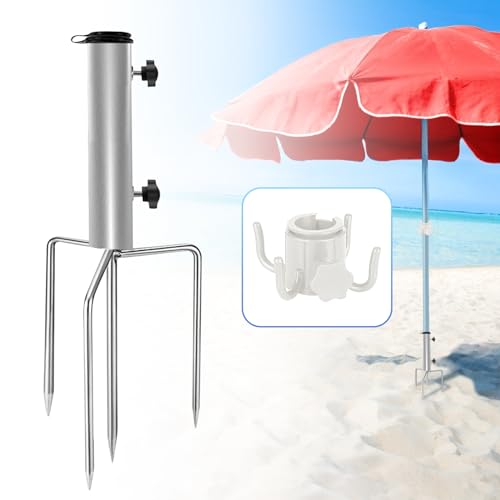 LangRay Sonnenschirmstände, Schirmständer mit 4 Erdspieß Abnehmbar, Schirmhalter Rasendorn für Sonnenschirm Strand Balkon Angelschirm Gartenschirm Freien