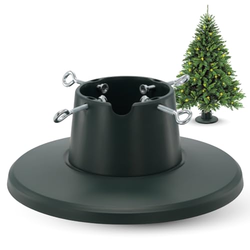 Kamai Runder Weihnachtsbaumständer universal für Stamm Ø 3,5 – 10,5 cm und Baumhöhe bis 2,1 m, Stabiler Metallständer mit Wasserbehälter, für echte Weihnachtsbäume, zuverlässiger Christbaumständer