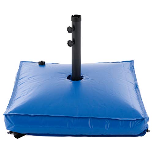 Nexos Trading Sonnenschirmständer mit Wasser befüllbar bis 78 Liter Sonnenschirmständer blau eckig 75x75cm Stahlfuß Edelstahlrohr Griff wasserdicht standfest