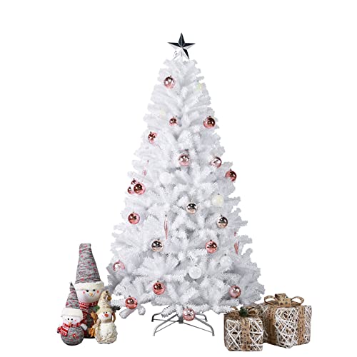 Weihnachtsbaum Künstlich, Yamctopy Künstlicher Weihnachtsbaum 180cm mit 1200 Zweige, Christbaum Schwer Entflammbar PVC Tannenbaum mit Sturdy Metall Ständer- Weiß