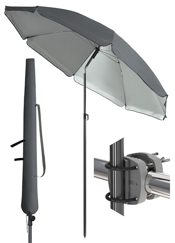 4smile Sonnenschirm Balkon SunnyJoy im 3er-Set - UPF 50+ Balkon Schirm 180 cm + Sonnenschirmhalter Balkongeländer SunnyEasy + Sonnenschirmhülle - Sonnenschutz Balkon, Sonnenschirm Strand, Anthrazit
