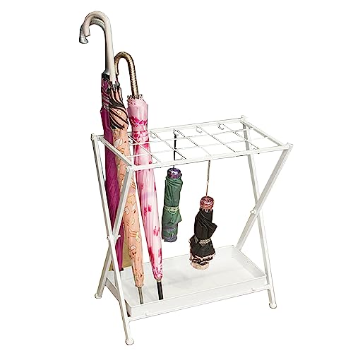 WUNMSKZR Schirmständer aus Metall mit Abtropfschale und Haken, Schirmhalter für Stöcke, Golfschläger, Regenschirme, Organizer mit großer Kapazität, Heim- und Bürodekor (Farbe: Weiß)