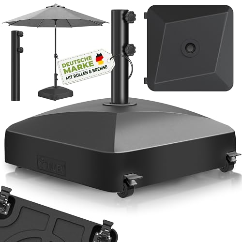 tillvex® Sonnenschirmständer GRAVIA mit Rollen & Bremsen | Schirmständer befüllbar 37 Liter / 56 kg | Schirmgewicht Sonnenschirm & Marktschirm Ø 1,8-3,7m | Wetterfest & UV-beständig