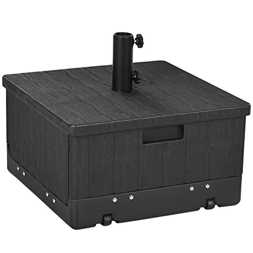 Outsunny Sonnenschirmständer bis 80 kg Sand befüllbar 3-in-1 Sonnenschirmfuß, Beistelltisch mit Griff, Rollen, Hochbeet, für Ø38/48 mm Schirmstangen Ständer für Garten, Balkon, Schwarz