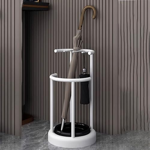 Stilvoller Schirmständer aus Metall mit 2 Haken und abnehmbarer Abtropfschale, Cylindl Regenschirmhalter für den Innenbereich, 30 x 41 x 57 cm, perfekt für den Eingangsbereich, Weiß