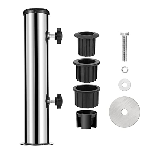 Schirmständer Mount Stand Tube Set, Outdoor Edelstahl Sonnenschirm Basis Halter PVC Einsatz Rohrhülse, verstellbare Terrasse Tisch Schirm Stand Teile Ersatz für draußen Garten Hinterhof Balkon