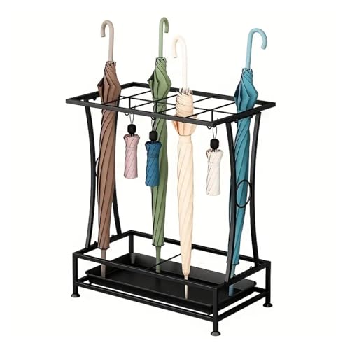 XAXIAOZ Moderner Schirmständer, Vintage-Schirmhalter aus Metall mit Haken und Abnehmbarer Abtropfschale, 10 Schlitze, 8 Haken, Eingangsbereich-Nizer für Home-Office-Dekor, stilvo