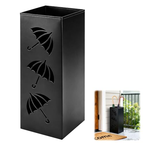 Tutamaz Regenschirmständer aus Metall, Quadratischer Regenschirmhalter, Schirmständer,Cutout-Des ign,für Heim und Büro, Regenschirme,Spazierstöc ke,Packpapier,Trekkingst� �cke(Schwarz)