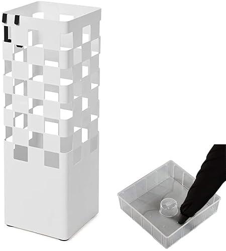 Schirmständer Schirmständer aus weißem Metall, mit 4 Haken zur einfachen Aufbewahrung von Taschenschirmen, herausnehmbare Wasserschale zum schnellen Entleeren, 49 x 16 cm Schirm