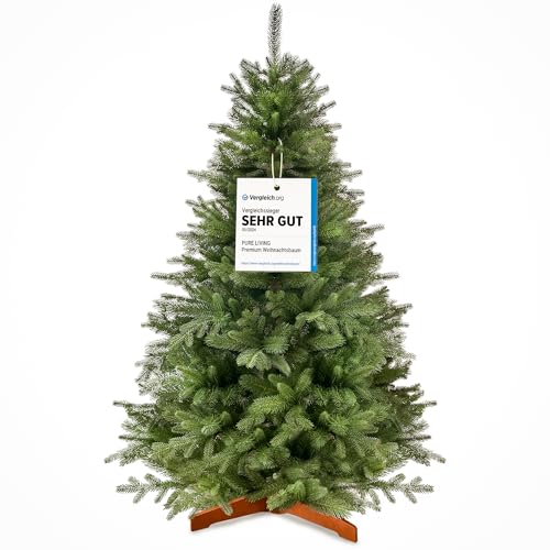 Weihnachtsbaum künstlich 180cm 100% PE Spritzguss - TESTSIEGER - Naturgetreu, dichte Zweige, Künstlicher Weihnachtsbaum mit Holzständer und Aufbewahrungstasche – Tannenbaum künstlich von Pure Living
