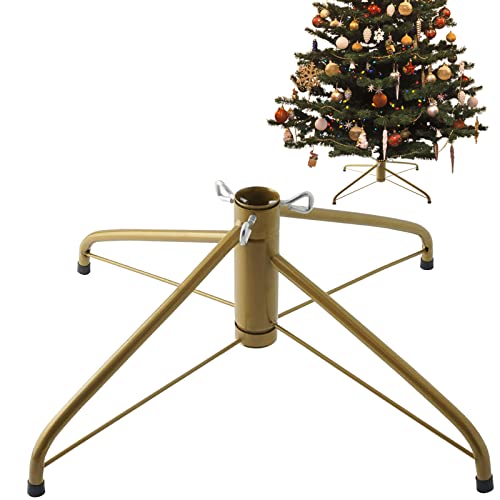 ELFJOY Weihnachtsbaumständer, 50 cm, Eisen-Metallhalterung, Gummiauflage mit Rändelschraube, goldfarben, 50 cm