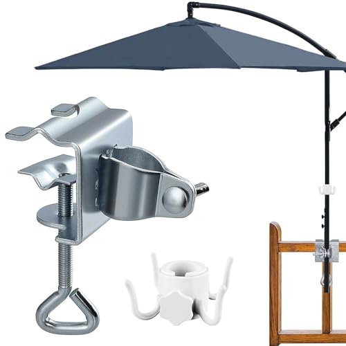 HEKOBAG Sonnenschirmhalter Balkonständer Sonnenschirm Schirmständer Balkongeländer Regenschirm Klemme Balkon Ampelschirm Balkon Halterung Ø25-37mm Balkonhalterung Schirm mit Haken für Garten Terrasse