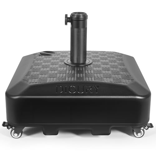 Digury Schirmständer für den Außenbereich, Terrasse, Schirmständer mit Rollen, befüllbar, 56,7 kg, robuste mobile Basis, beschwerter Rollständer, Schwarz