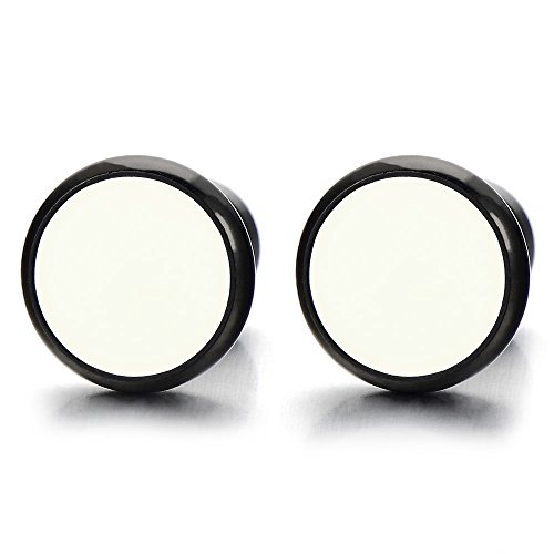 10MM Schwarz Weiß Kreis Herren Damen Ohrstecker Ohrringe, Fake Ohr-Plugs Tunnel Gauges Ohr-Piercing