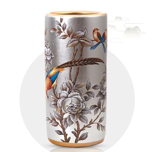 GZHENOZ Schirmständer aus Keramik für Wohnzimmer und Büro. Vintage-Porzellanvase mit lackiertem Silber-Finish. Multifunktionaler Stockhalter für den Innenbereich und Organizer fü